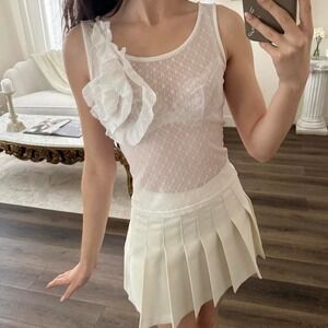 VINTAGE XS Bigi Vogue Cast mesh rosette sheer sleeveless top